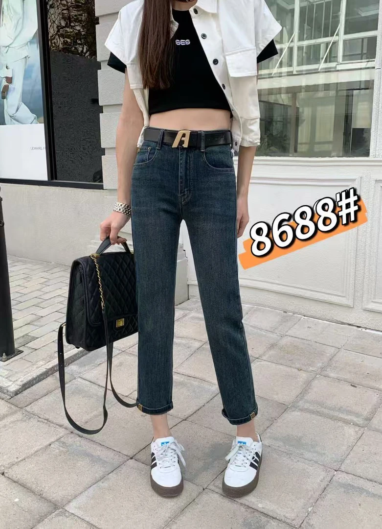 2025年春季新款烟管牛仔裤（裤长84cm)8688#蓝灰色显瘦百搭时尚