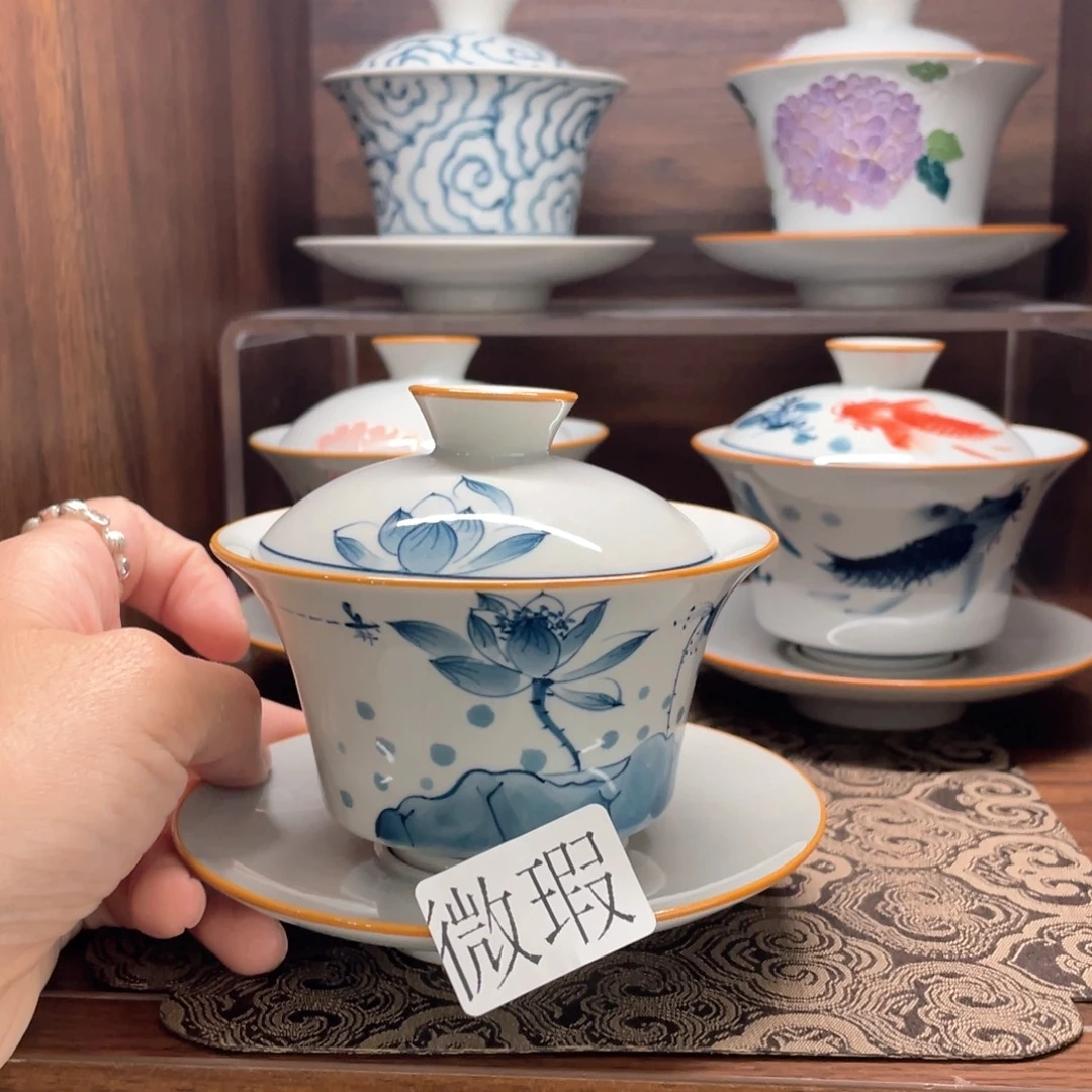 釉下手绘茶具微瑕