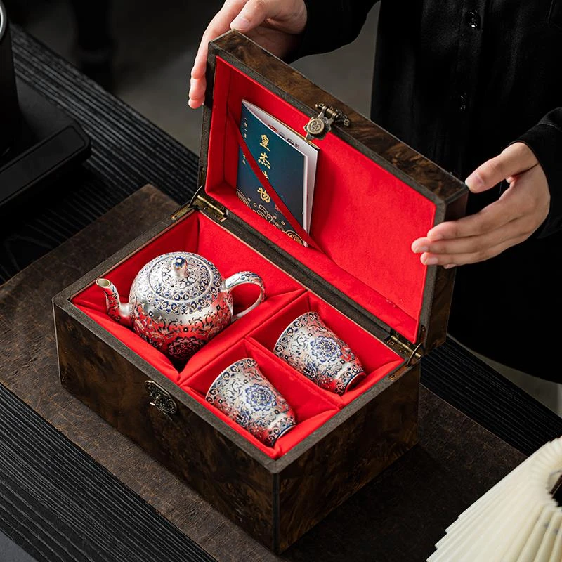 手工鎏银泡茶壶茶杯茶具套装送长辈领导老师退休结婚生日乔迁礼物