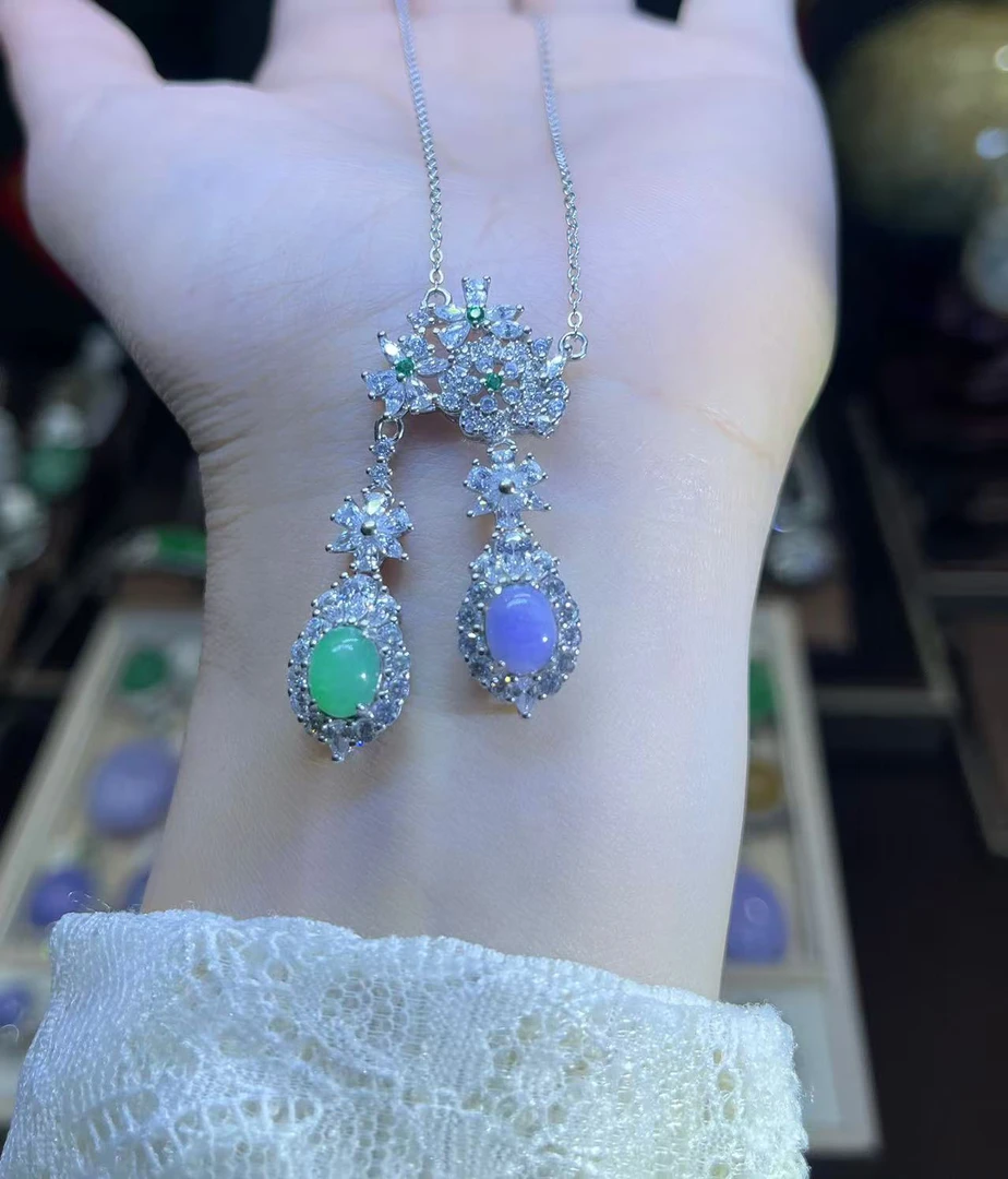 925银镶翡翠吊坠