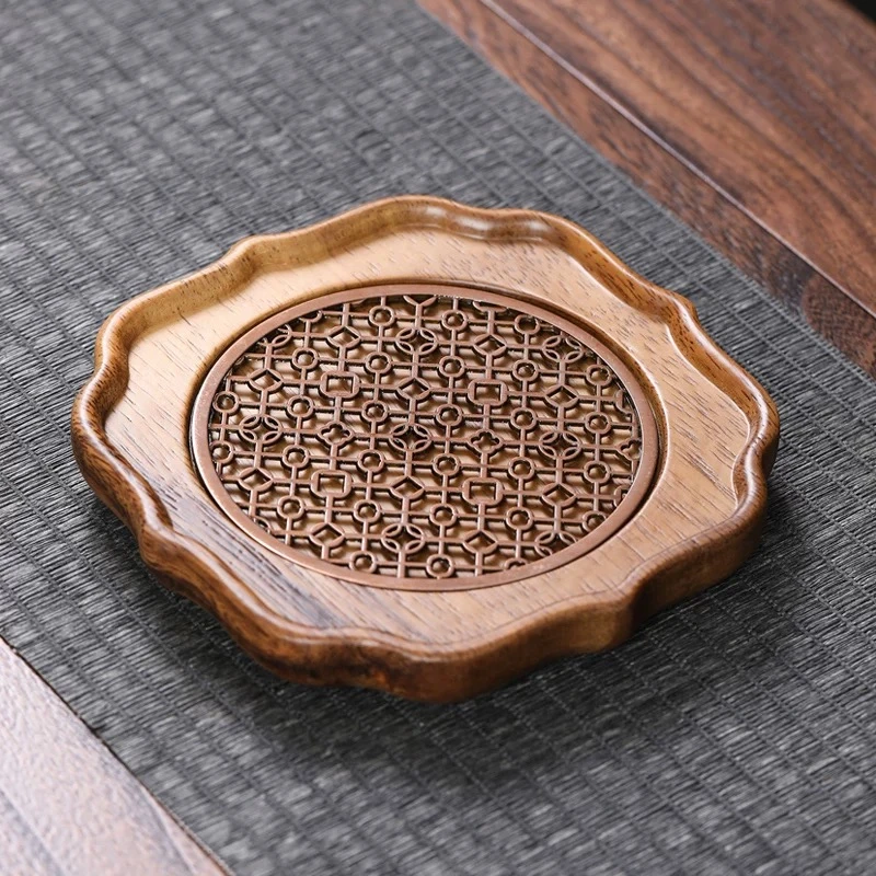 南美胡桃木莲花壶承干泡台小型茶台茶盘托盘简约复古