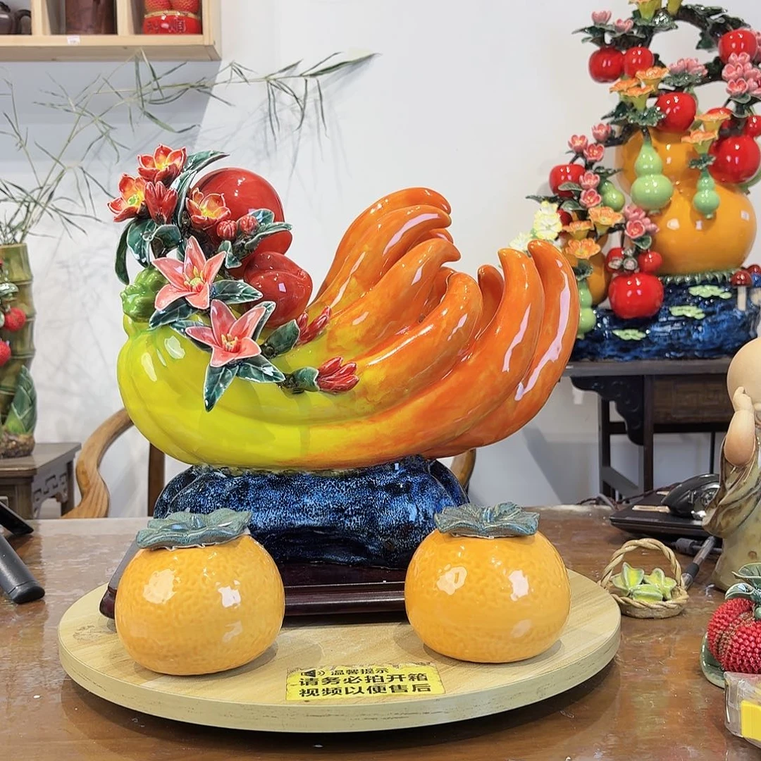 陶瓷佛手寿桃摆件