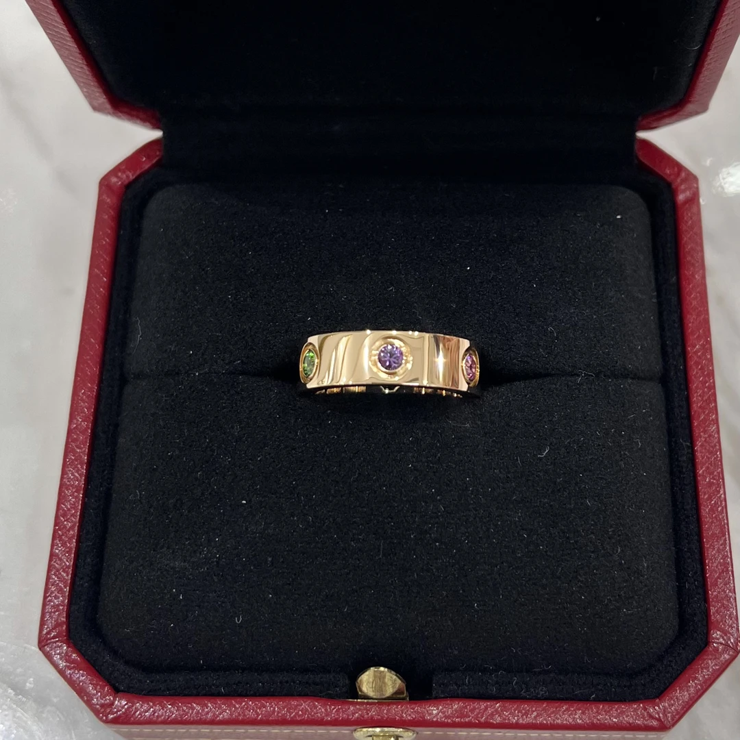 99新 Cartier/卡地亚 卡地亚K玫瑰金六彩宝戒指 49码