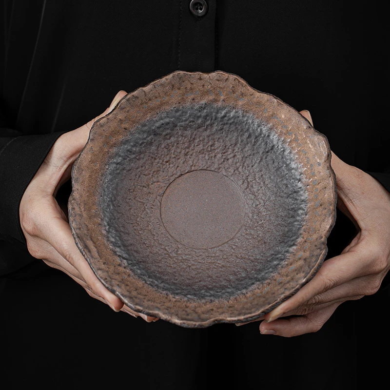 铁釉陶瓷壶承养盘花口鎏金日式茶托干泡功夫茶道点心盘当代