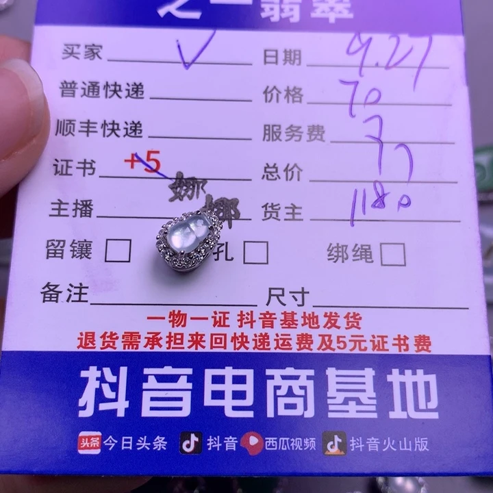 颈饰银S925镶嵌翡翠V**O