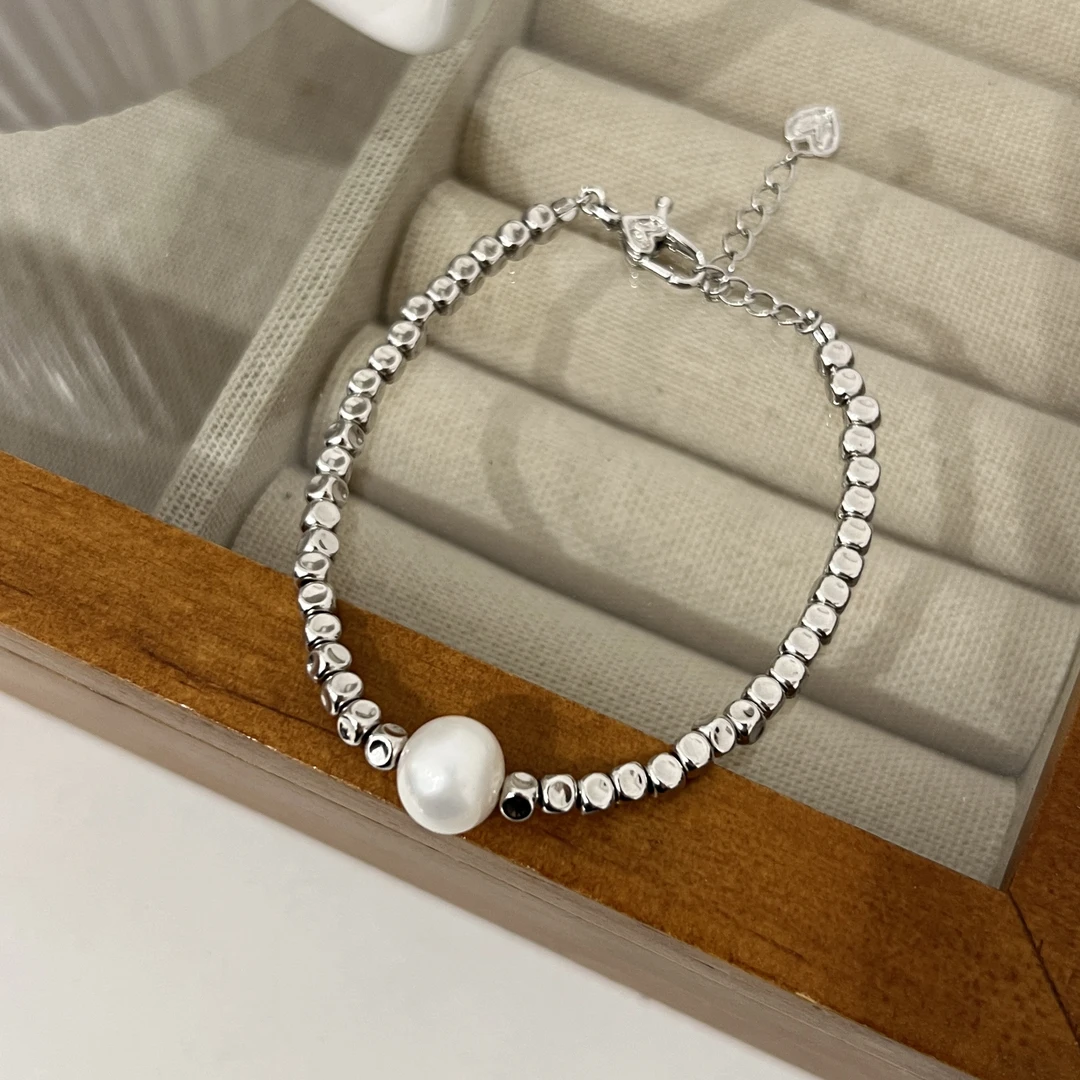 925银手链 《甜茶千金》轻奢风简约重工碎银子珠珠银手链20cm