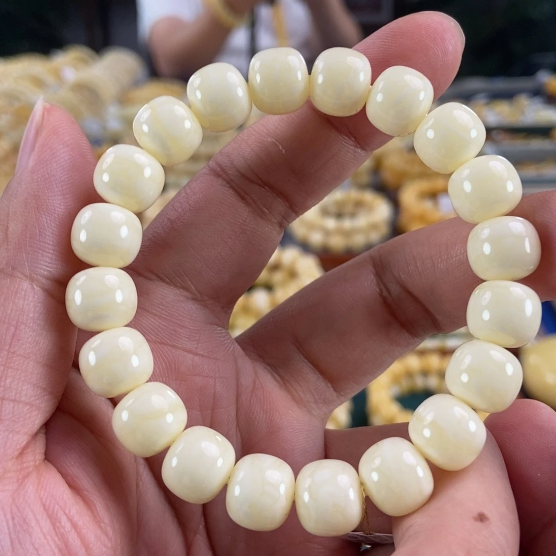 琥珀未镶嵌珠宝奇石11白蜡同料串15.33