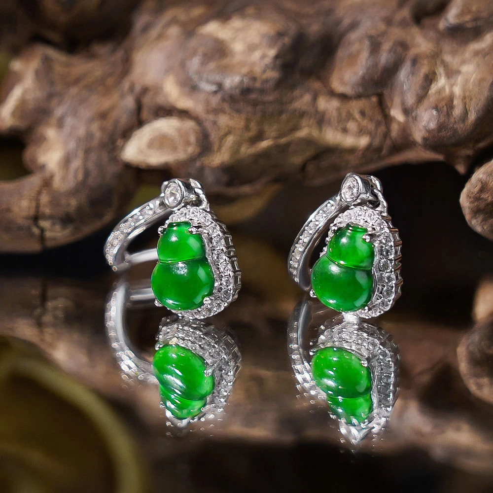 【福禄双全】银翡翠葫芦耳环