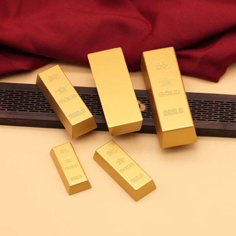 合金实心仿真金条金砖元宝道具沙金色仿铜金条创意桌面摆件工艺品