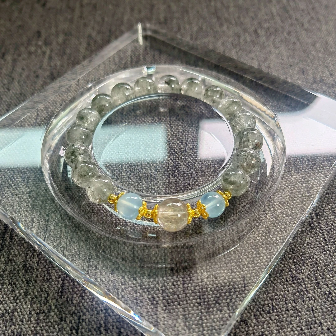 天然 卡8-9 绿幽灵 海蓝宝 金发晶 原创手串