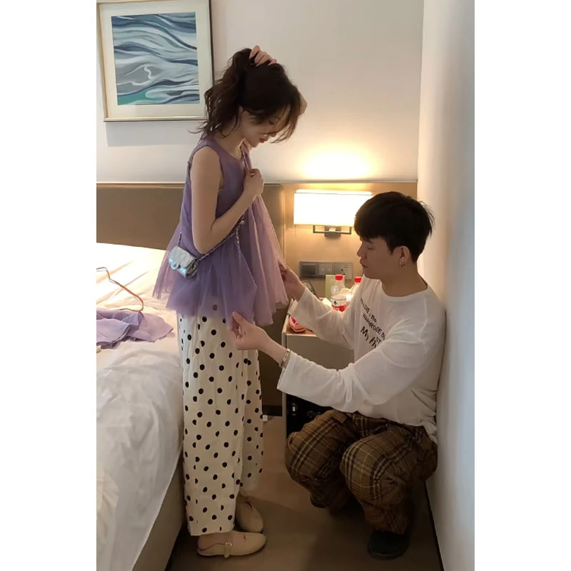 2025夏季新款小众绝美气质吊带上衣两件套配显瘦高腰休闲裤套装女