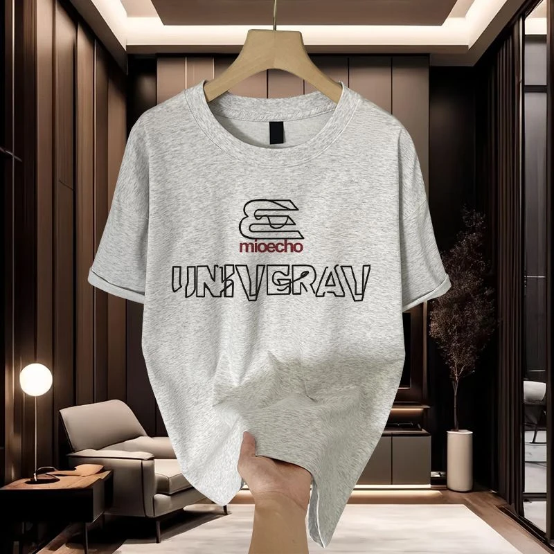 极简风流行字母印花纯棉圆领落肩短袖t恤夏季男女款高街潮牌上衣