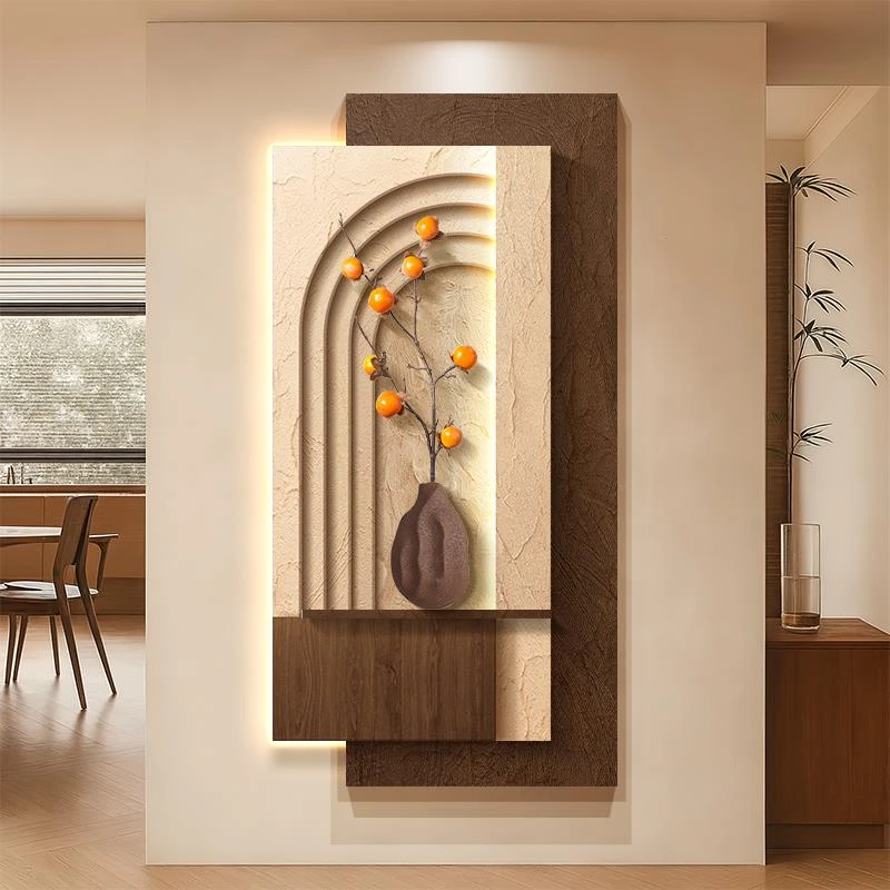 中古风柿柿如意玄关装饰画高级感走廊过道壁画入户正对门玄关挂画