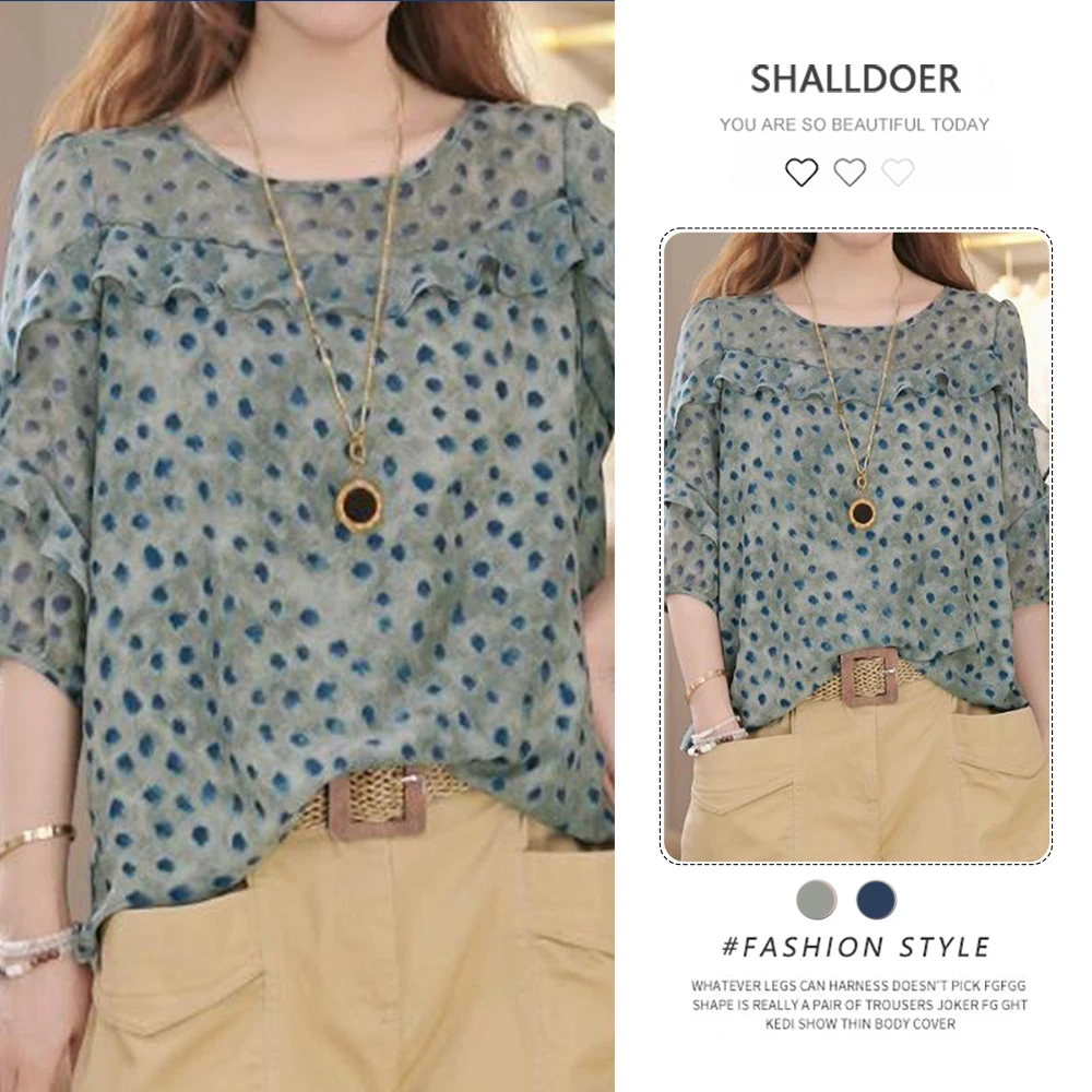 圆领波点印花设计感显瘦上衣女2026夏季新款时尚洋气百搭减龄衬衫