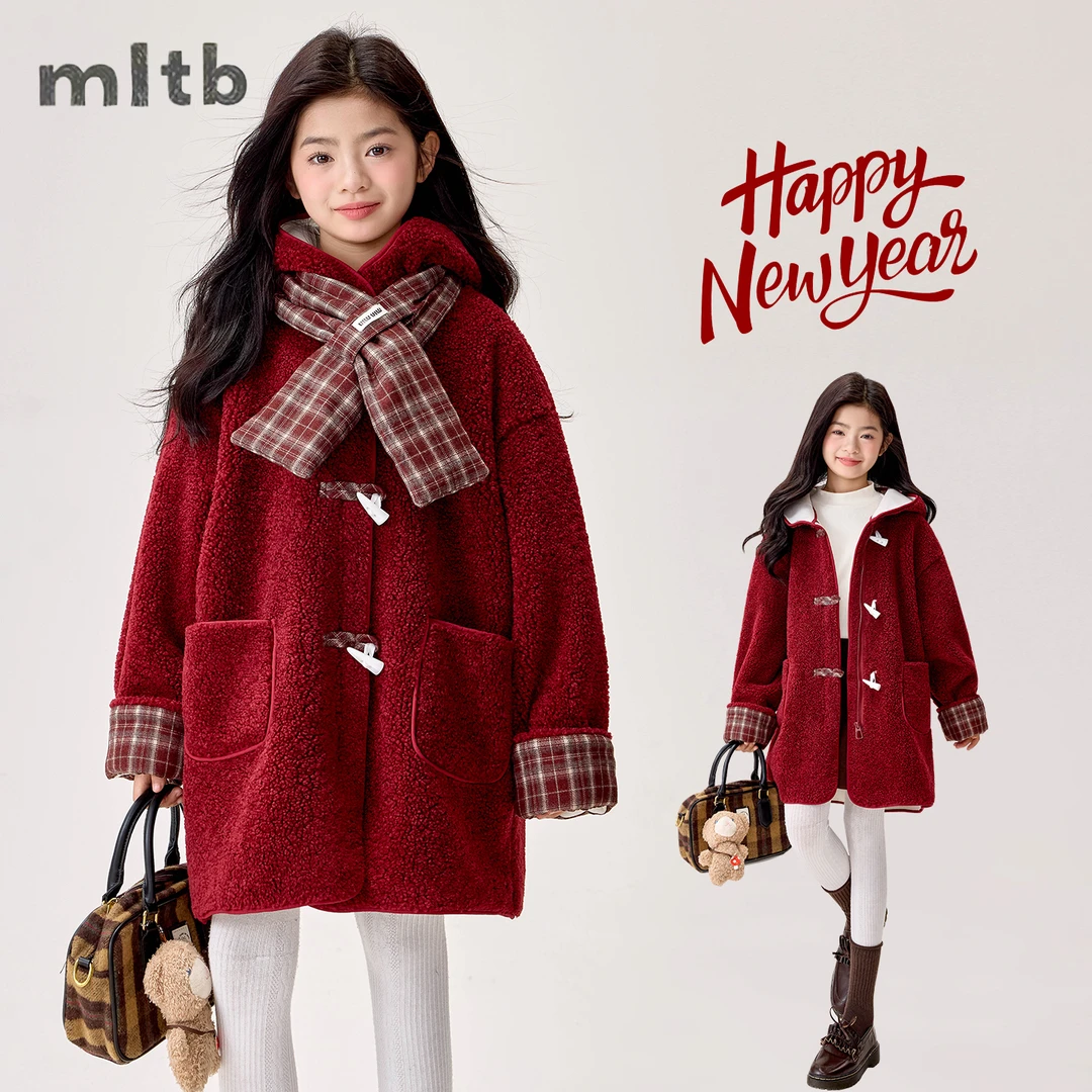25WT205女童加绒外套2025新款女孩秋冬洋气毛毛衣大童冬季大衣