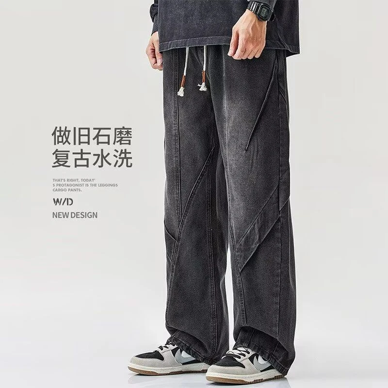 悟空有货潮牌美式复古做旧水洗直筒牛仔裤男宽松潮流直筒牛仔裤潮