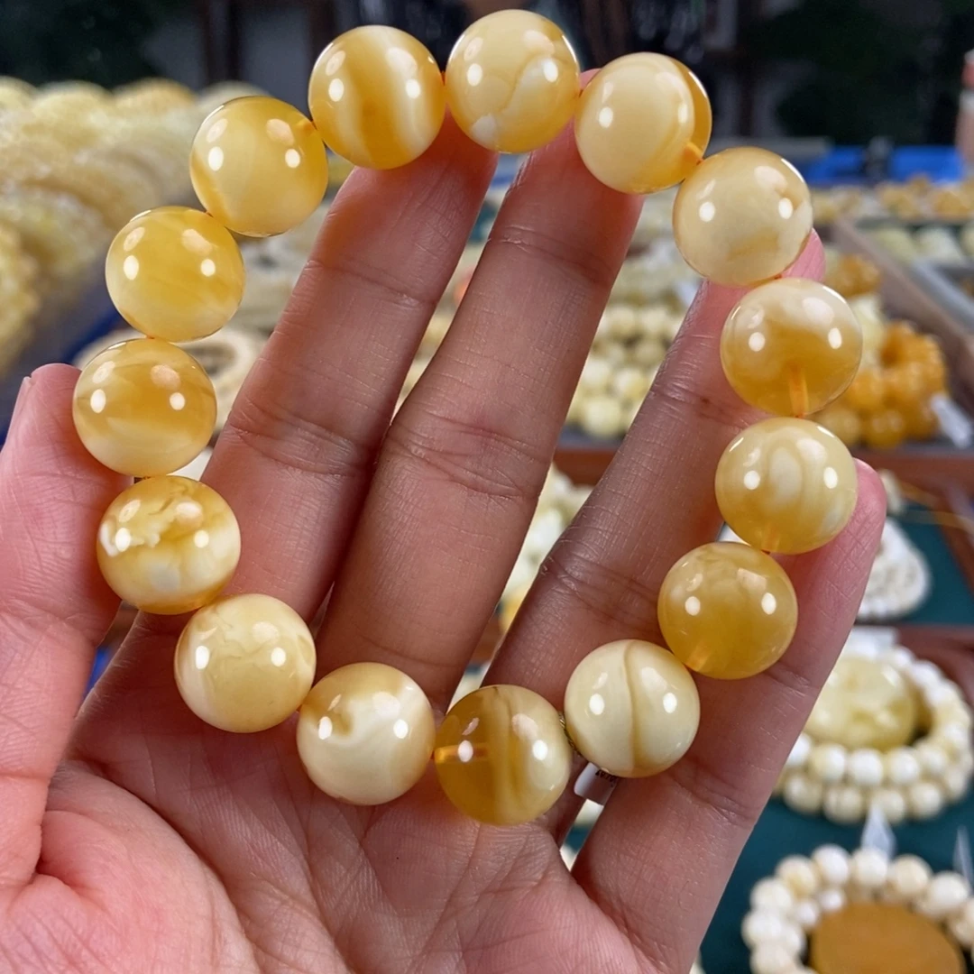 琥珀未镶嵌珠宝奇石14+金白妖花圆珠26.76