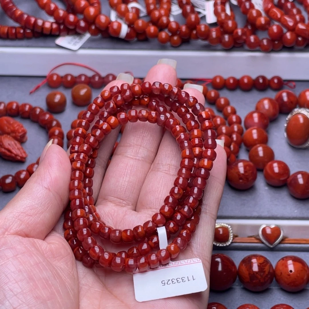 南红玛瑙未镶嵌配珠5.5mm瓦西牛血火焰高品多圈手串
