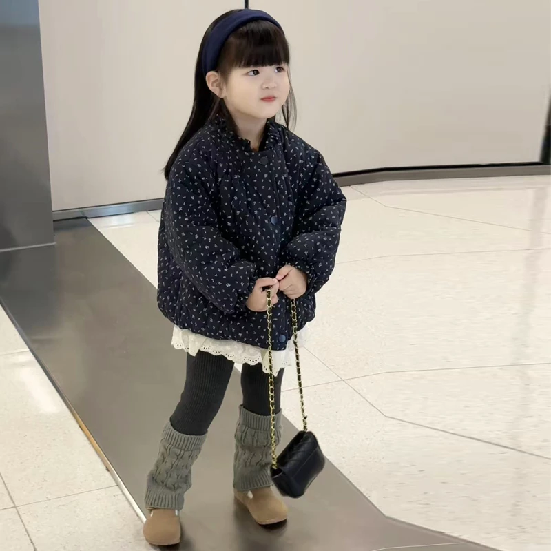 女童加厚森系棉袄2025秋冬新品女宝波点夹棉外套韩版加绒保暖棉服