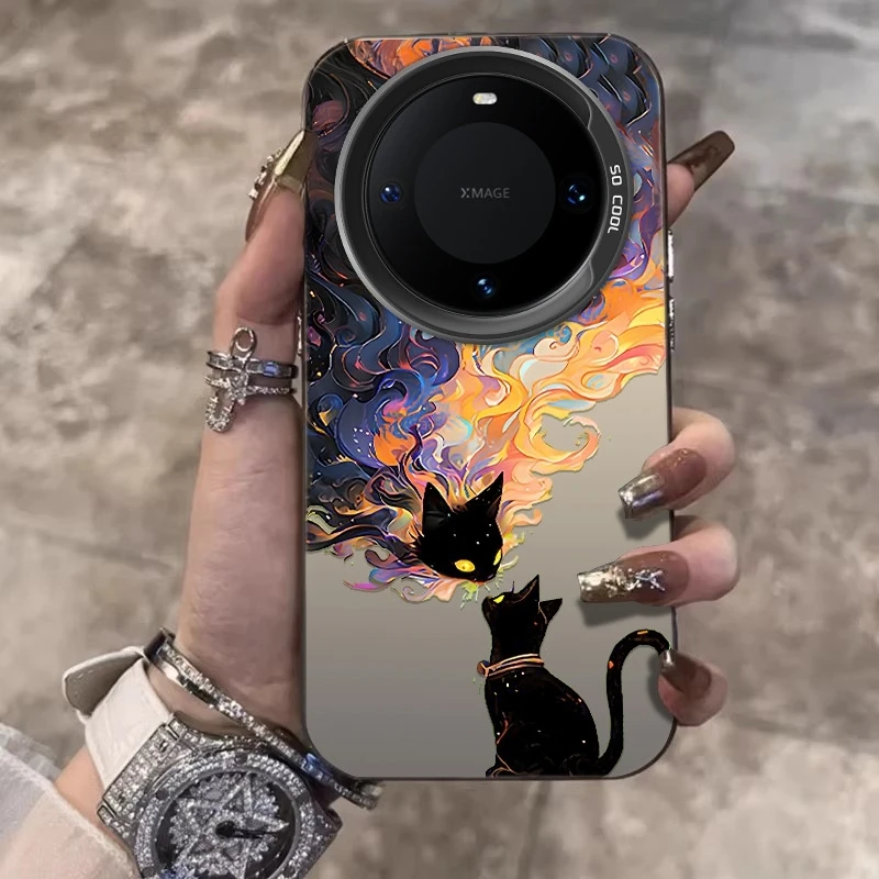 炫彩黑猫适用华为mate60Pro手机壳mate70创意P70/60/50防摔保护套