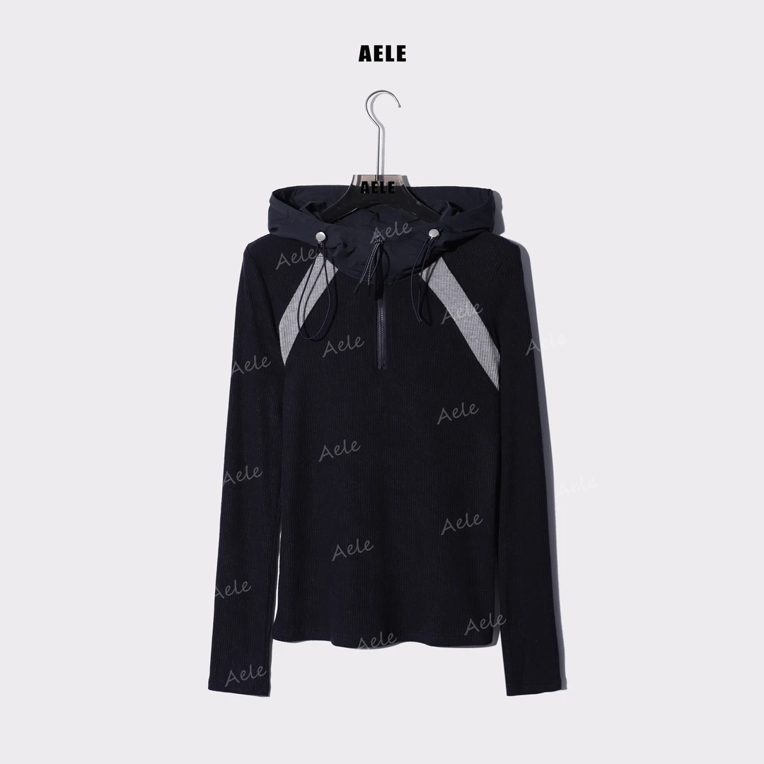 AELE潮流套头半拉链拼接撞色运动时尚女士连帽卫衣 V853 2912 AD