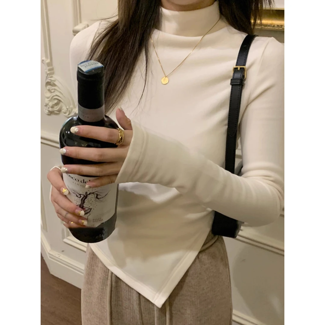 半高领内搭打底衫女秋冬不规则上衣设计感时尚气质百搭潮流高级感