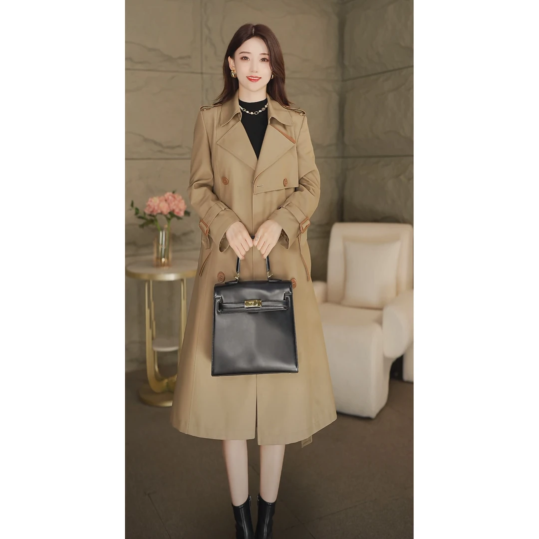 2025春秋新款风衣女收腰显瘦高端气质设计中长款百搭双排扣外套