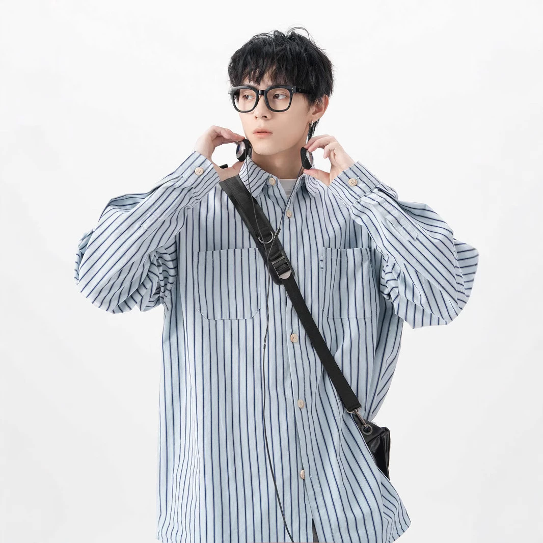 小众美式外套宽松情侣翻领衬衣长袖衬衫男秋季新款日系少年感百搭