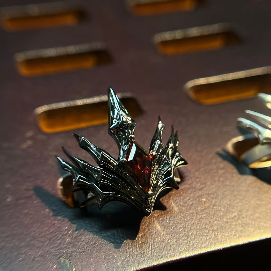 合金合成锆石戒指 永恩冠军t1戒指小众设计男王冠开口个性指环ins