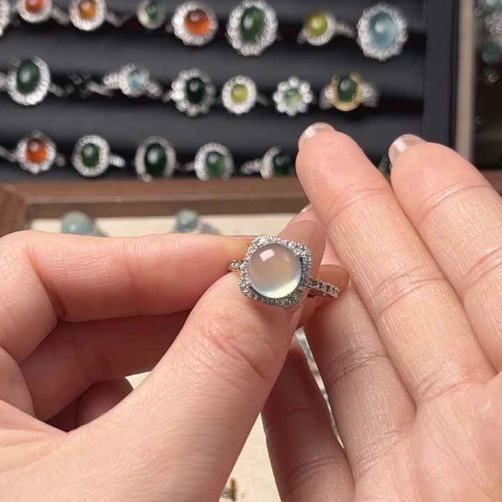 蛇纹石玉银S925镶嵌戒指