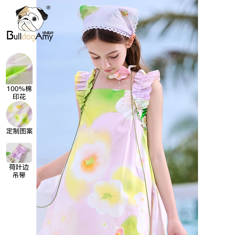 女童纯棉印染连衣裙2025夏季新款小女孩无袖吊带裙中大童百搭裙子