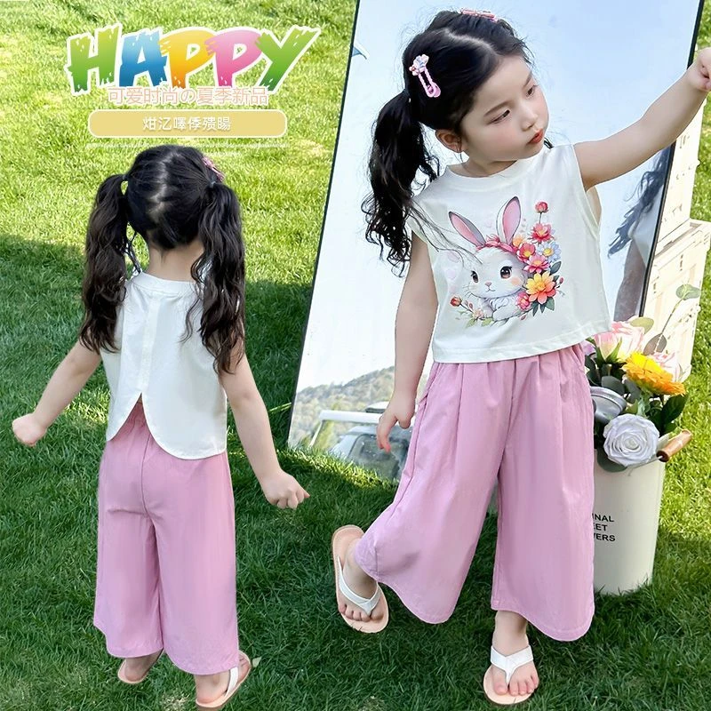 女女童卡通动漫薄款纯色夏季套装上衣时髦韩版洋气