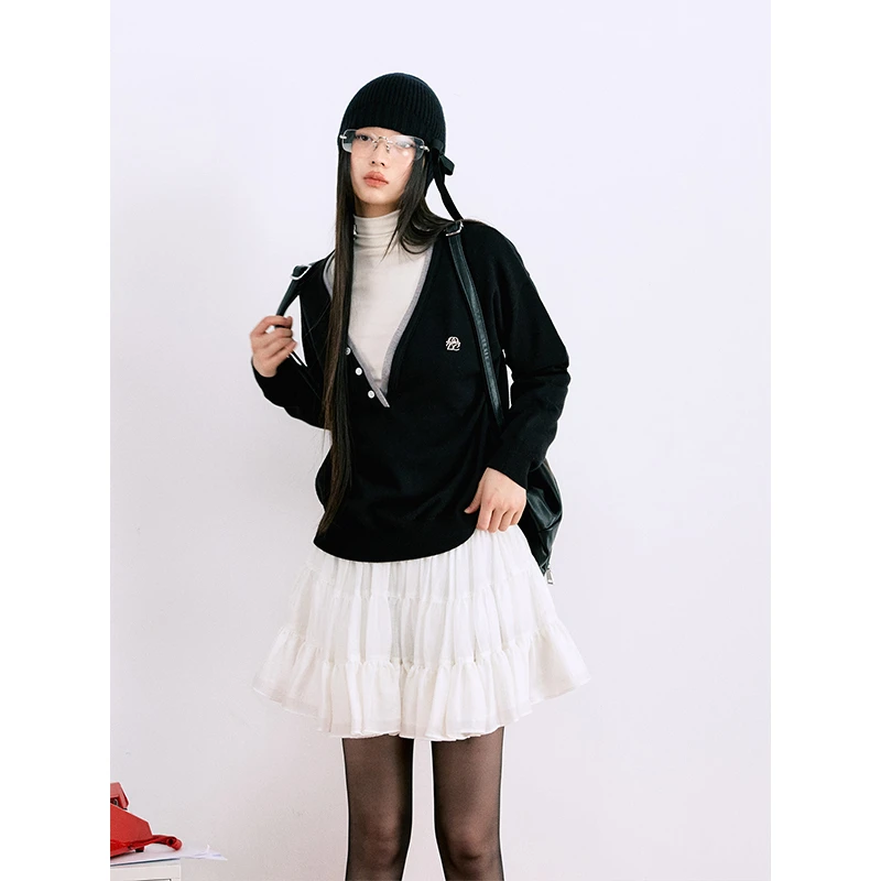 【LaluneDuCiel】红人上新LLDC休闲宽松拼接针织衫毛衣女秋季