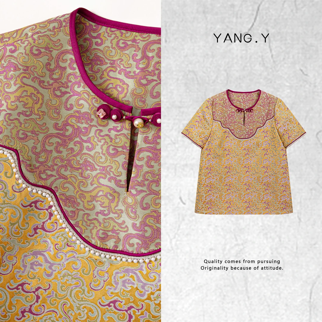 YANG.Y- 深圳原创新中式女装桑蚕丝25ss夏刺绣国风短袖50625