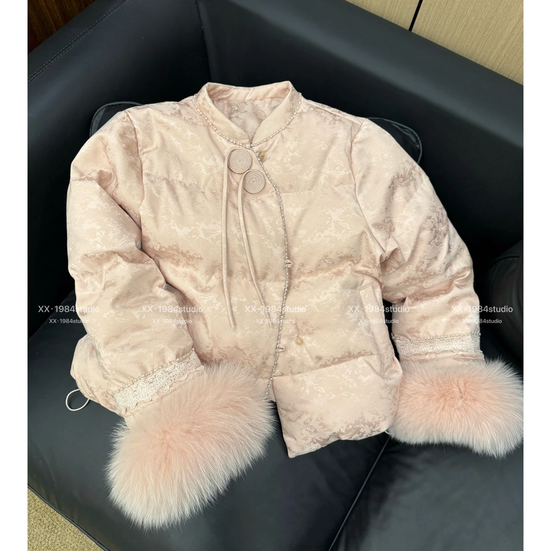 1984 精选【棒棒糖】新中式狐狸毛轻奢国风提花重工羽绒服