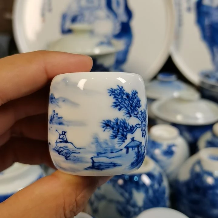 景德镇陶瓷青花山水小盖置
