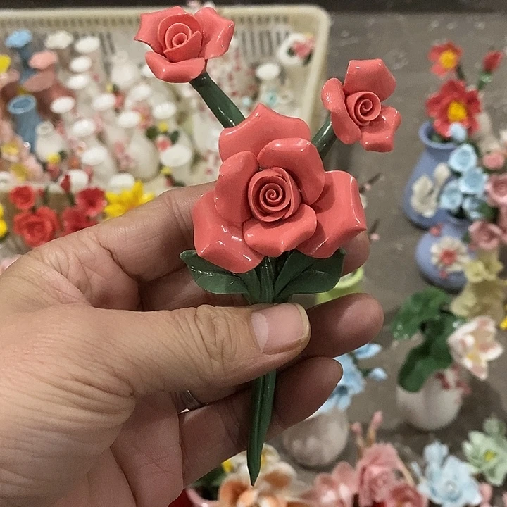 瓷片纯手工陶瓷花摆件