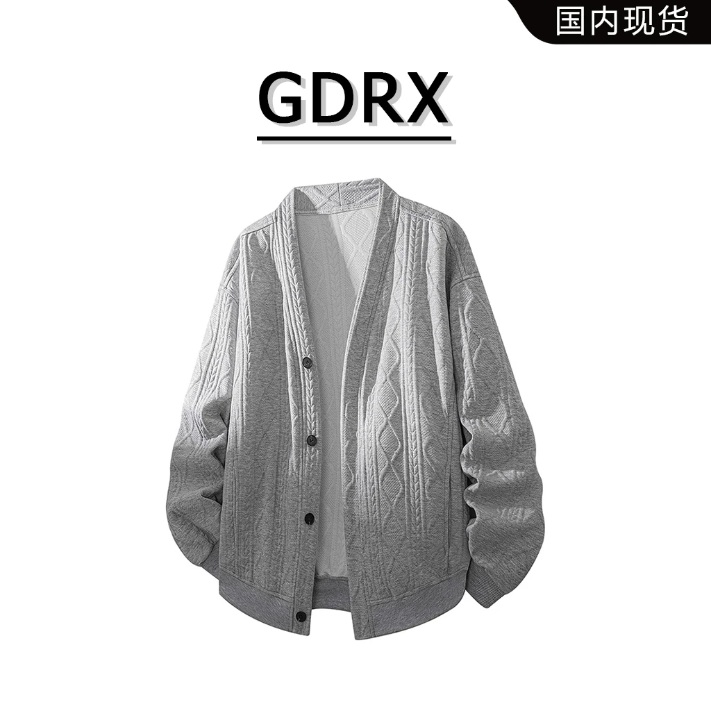 GDRX美式提花肌理感V领卫衣2025秋季新款休闲时尚外套轻奢男装