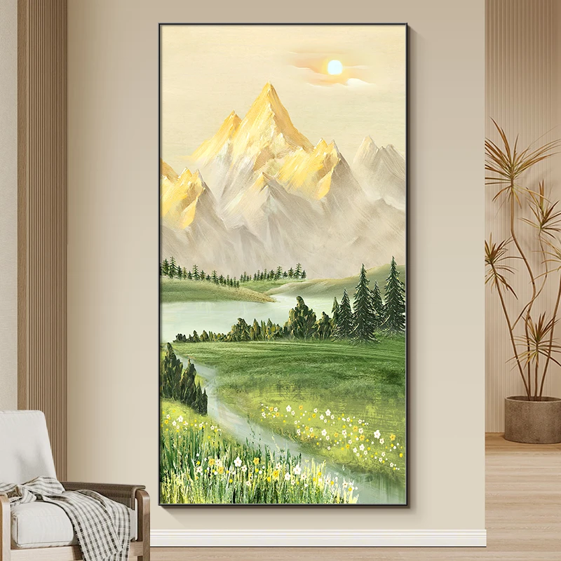 日照金山玄关装饰画北欧风景山水画客厅走廊过道挂画