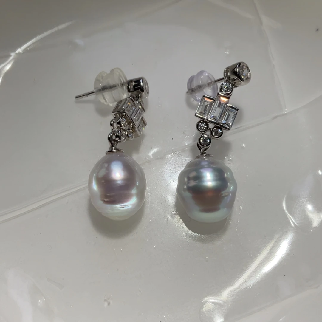 海水珍珠耳饰银S925镶嵌