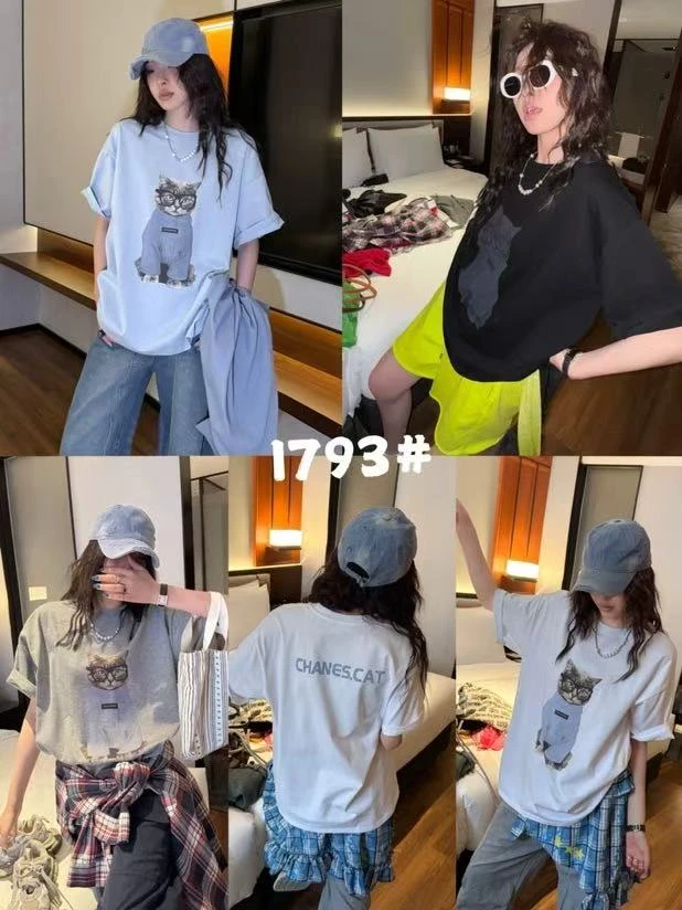 088【夏季新款】酷酷的眼镜猫咪圆领短袖（1793）