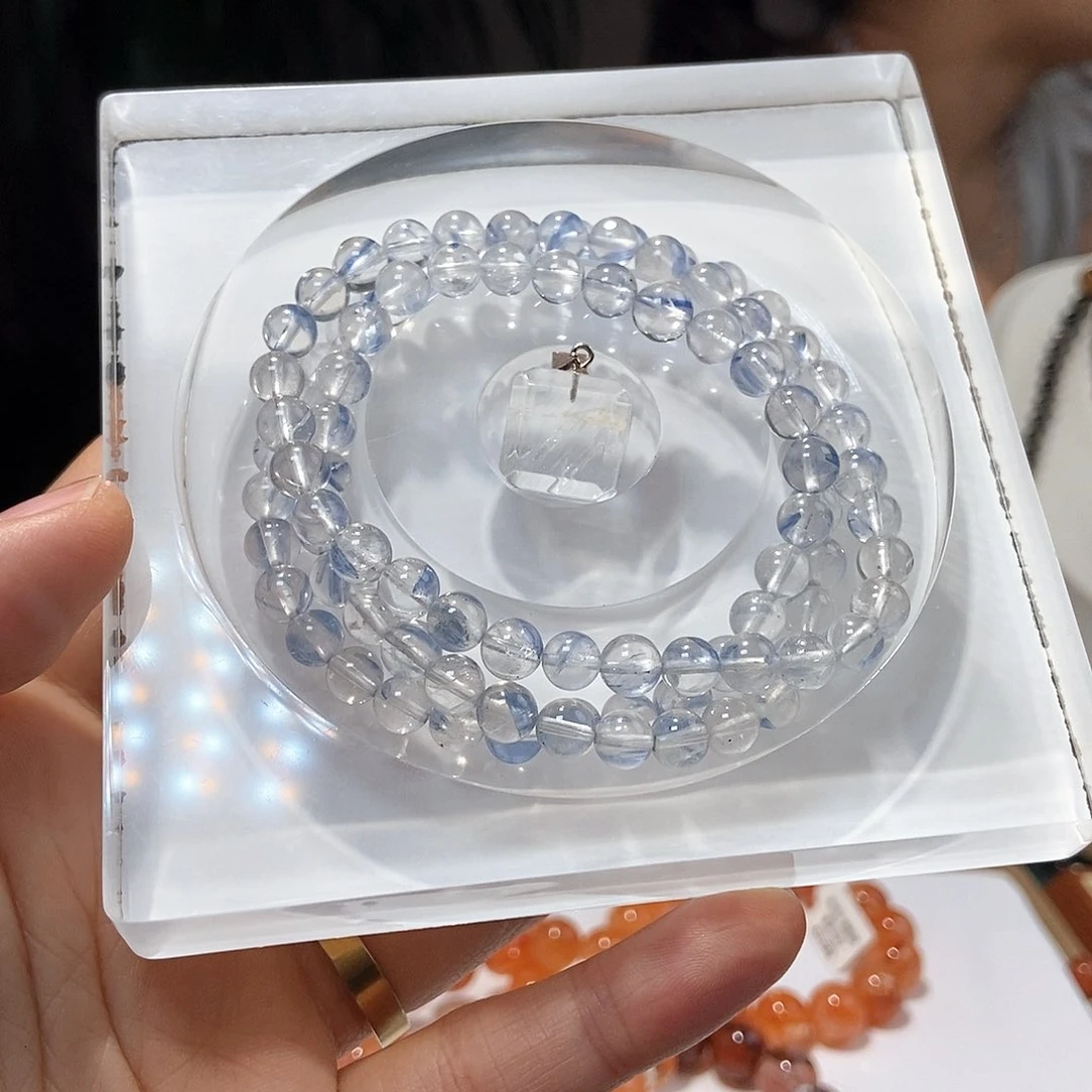 水晶手串未镶嵌贝****4玉华蓝晶➕吊坠