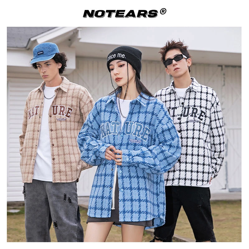 NOTEARS/没有眼泪 美式学院双面磨毛格子衬衫男女高街外套23105