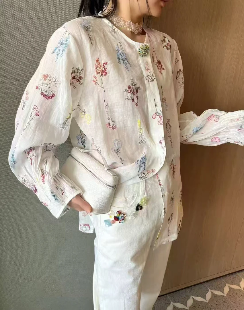 玛薇丝【花集】整件花朵刺绣度假风衬衫