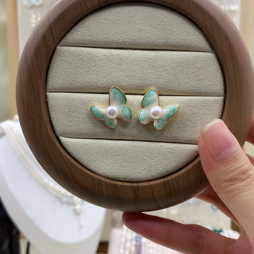 淡水珍珠银S925镶嵌耳饰