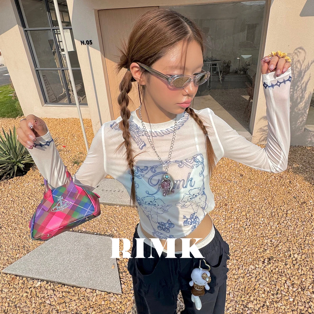 RIMK25AW精灵小熊设计感线条印花长袖T恤002