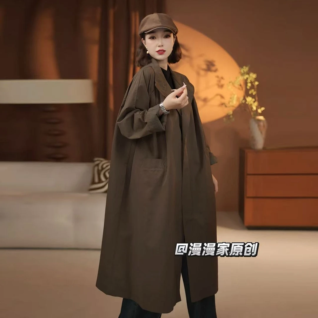 【漫漫姐】秋季新款韩版复古风宽松风衣长款外套高级感氛围感穿搭女