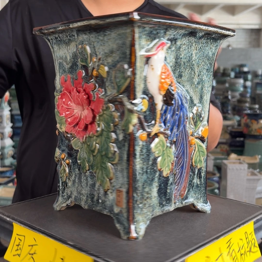 。一风堂石湾花盆 釉水覆盖 内15*24