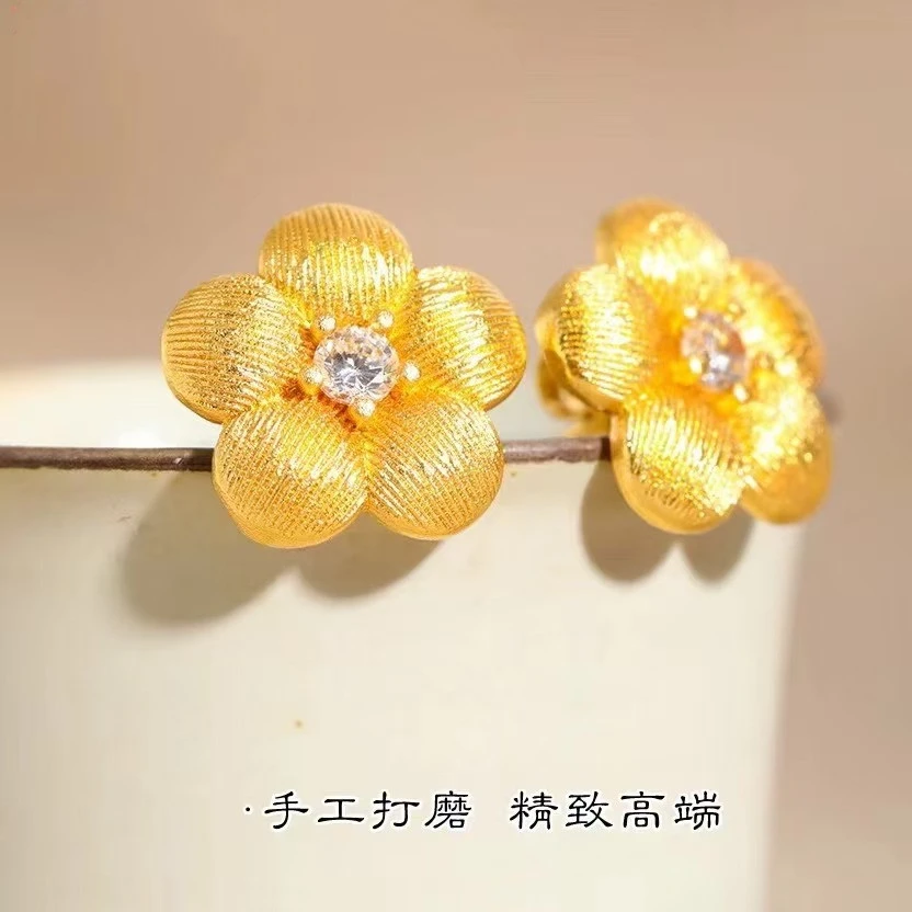 足银耳饰 990时尚高级感拉丝小花单钻耳钉