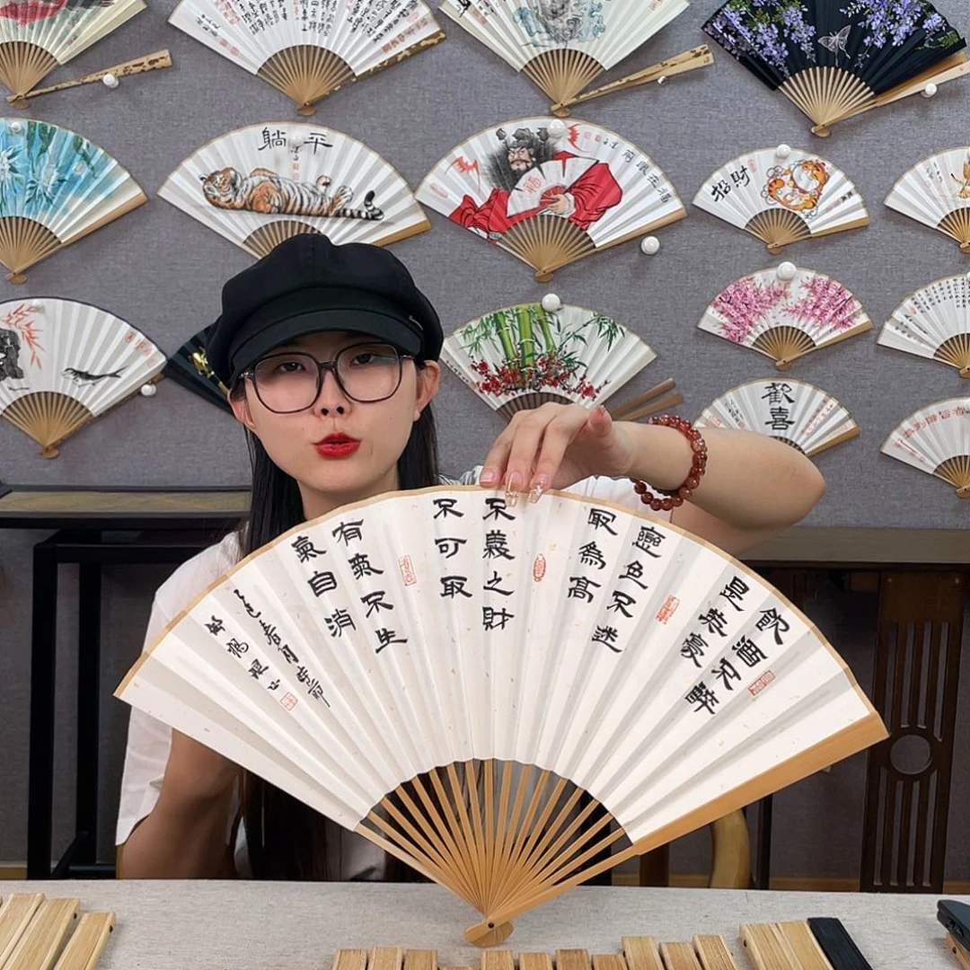 国画95寸玉竹-纯手绘-文玩扇骨（默认粘好）